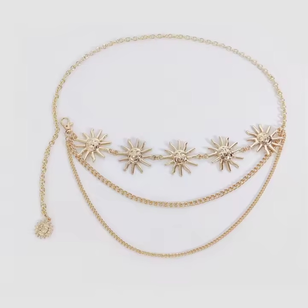 Gold Sun Face Waist Chain Belt – Adjustable Statement Chain Jewelry - Picture 5 of 8